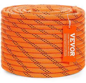VEVOR Double Braided Polyester Rope, 3/8 in x 120 ft, 48 Strands, 4000 LBS Breaking Strength Outdoor Climbing Rope, Arborist Rigging Rope for Rock Hiking Camping Swing Rappelling Rescue, Orange/Black