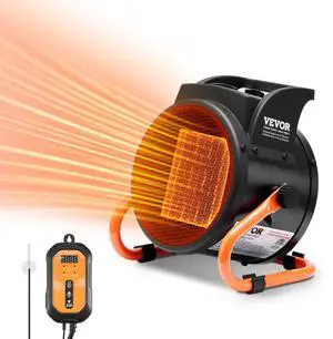 VEVOR Greenhouse Heater with Thermostat, 1500W PTC Fast Heating with Overheat Protection, 3-Speed Setting Small Grow Tent Heater, Electric Portable Heater Fan for Green House, Flower Room, Workplace