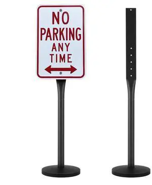 VEVOR Cast Iron Sign Post, 4 ft Portable Heavy Duty Steel Post Sign Holder with Hard Plastic Base & Wheels, U-Channel Sign Stand for Garden, Courtyard, Farm or Traffic Intersection, Black