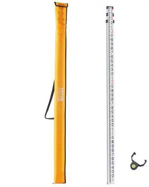 VEVOR Aluminum Grade Rod, 9-Feet/8ths 3 Sections Telescopic Measuring Rod, Double-Sided Scale 1/8in Leveling Rod Stick,Aluminum Alloy Survey Rod with Bubble Level &Carrying Bag for Houses,Walls,Floors