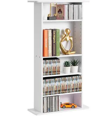 VEVOR Media Storage Cabinet, 5-Layer DVD Shelf Holds 240 CDs, Adjustable CD Shelves 5 Compartments, Protects & Organizes Music, Movie, Video Games or Memorabilia Collections,  White