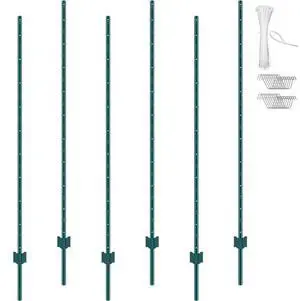 VEVOR 6 Feet Fence Post 6 Pack U-Channel Heavy Duty Metal Fence Posts Green