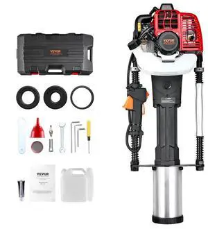 VEVOR 52cc Gas-Powered T Post Driver 2-Stroke Fence Piling Pounder w/ 3 Head