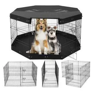 VEVOR Dog Playpen 8 Panels Foldable Metal Dog Exercise Pen with Pad Cover 30"H