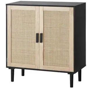VEVOR Rattan Cabinet, Rattan Storage Cabinet 31.5inch with 2 Magnetic Doors and Adjustable Shelves, Sideboard Buffet Cabinet for Hallway, Entryway, Living Room, or Kitchen, Black