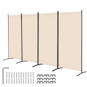 VEVOR Room Divider, 4 Panel Room Divider, Folding Privacy Screen and Portable Partition Divider for Room Separation, Freestanding Room Partitions for Office, Bedroom, Living Room, Beige