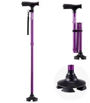 VEVOR Walking Cane Folding Walking Stick with 8-Level Height & 4-Pronged Pivoting Base