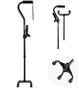 VEVOR Quad Walking Cane 10-Level Height Adjustable Walking Stick 4-Pronged Stable Base
