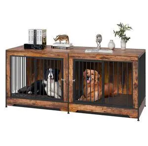 VEVOR Dog Crate Furniture 75 in Indoor Wooden Dog Kennel with Divider and Tray
