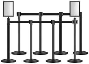 VEVOR Stanchion Post, 8 Pcs Stanchions with Retractable Belts, Carbon Steel Black Stanchions Queue with Sand Injection Hollow Base, Crowd Control Barriers for Theaters, Parties, Weddings, Exhibitions