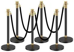 VEVOR Stanchions and Velvet Ropes, 6 Pcs Crowd Control Barriers with 4 Black Velvet Ropes, Stainless Steel Stanchion Post Queue with Sand Injection Hollow Base for Theater, Wedding, Party Supplies
