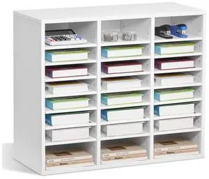 VEVOR Literature Organizer, 24 Compartments Office Mailbox with Adjustable Shelves, Wooden Mailbox Sorter Medium Density Fiberboard Office Home Classroom Storage for Files, Documents, Papers, White