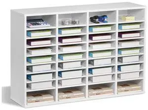 VEVOR Literature Organizer, 36 Compartments Office Mailbox with Adjustable Shelves, Wooden Mailbox Sorter Medium Density Fiberboard Office Home Classroom Storage for Files, Documents, Papers, White