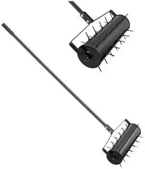 VEVOR Rolling Lawn Aerator, 21-inch Heavy-Duty Manual Rolling Aerator Lawn with Detachable Handle and 33 Iron Spikes, Rolling Lawn Aeration Tool for Garden Patio Yard Compacted Soils and Lawns, Black