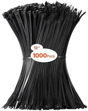 1000 Pack Cable Zip Ties 12-inch Cable Wire Ties & 50LBS High Tensile Strength