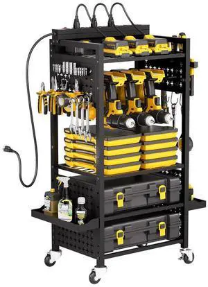 VEVOR 5-tier Tool Organizer Cart with Charging Station Garage Cart on Wheels