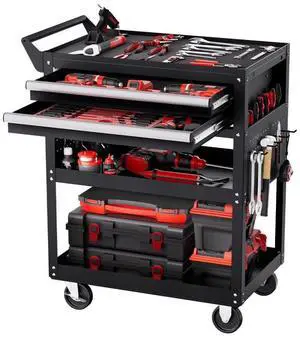 VEVOR 5-Tier Tool Cart with Wheels, 400 lbs Load Capacity, Rolling Work Cart with 2 Drawers & Pegboard, Mechanic Tool Storage Organizer with Locking System for Garage, Warehouse and Repair Shop, Black