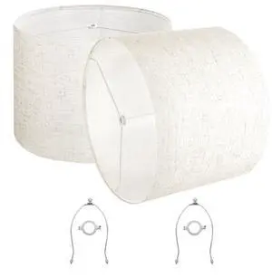 VEVOR Drum Lamp Shade 2 Set, 16 in Top x 16 in Bottom x 12 in High, Large Lampshade with Harp, Replacement Lamp Shade for Table Lamps Floor Lamps Pendant Lights, Easy Assembly Required (Light Linen)