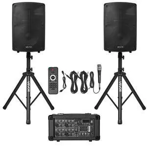 VEVOR 2 X 10 in Speakers PA System 800W Mixer Wireless Bluetooth Mic for DJ Party