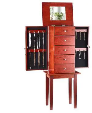VEVOR Jewelry Cabinet Armoire Standing Jewelry Storage Chest with 4 Drawers & Mirror