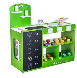 VEVOR Kids Grocery Store Playset Wooden Play Market Stand with Cash Register