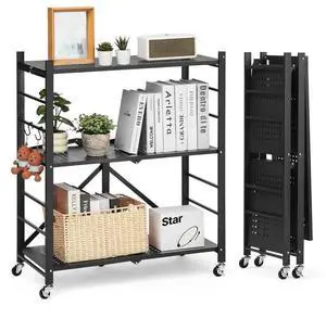 VEVOR 3-Tier Foldable Storage Shelf with Wheels 30 x 13 x 36-inch Metal Shelving