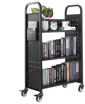 VEVOR 3-Tier Rolling Book Cart Single Sided L-Shaped Shelves Book Truck in Black