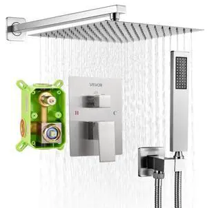 VEVOR Shower Faucet Set 12" Square Rain Shower Head and Hand Set Brushed Nickel