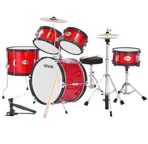 VEVOR Kids Drum Set 5-Piece Junior Musical Drum Kit with 16 in Bass Drum (Red)