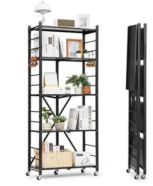 VEVOR 5-Tier Foldable Storage Shelf with Wheels 28 x 13 x 66-inch Metal Shelving