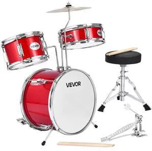 VEVOR Kids Drum Set 3-Piece Junior Musical Drum Kit with 14 in Bass Drum (Red)