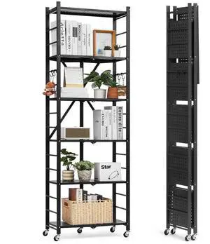VEVOR 6-Tier Foldable Storage Shelf with Wheels 24 x 12 x 72-inch Metal Shelving