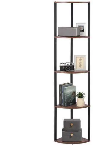 VEVOR 5 Tier Corner Shelf Tall Corner Stand with LED Light Narrow Display Rack