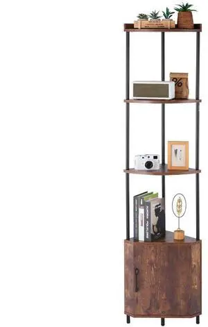 VEVOR 5 Tier Corner Shelf Tall Corner Stand with LED Light & Doors Narrow Rack