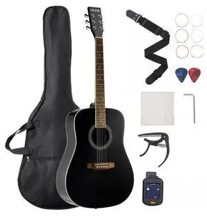VEVOR 41 in Dreadnought Acoustic Guitar Beginner Bundle with Gig Bag for Adult Black