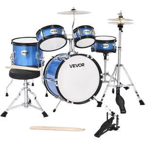 VEVOR Kids Drum Set 5-Piece Junior Musical Drum Kit with 14 in Bass Drum (Blue)
