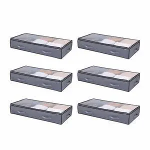 VEVOR Under Bed Storage 90L Stackable Shoes Organization Box with Clear Lid 6 Pack