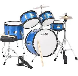 VEVOR Kids Drum Set 5-Piece Junior Musical Drum Kit with 16 in Bass Drum (Blue)