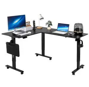 VEVOR L Shaped Desk Electric Adjustable Height Corner Gaming Desk with Wheels
