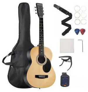 VEVOR 39 in Dreadnought Acoustic Guitar Natural Beginner Bundle with Gig Bag for Adult