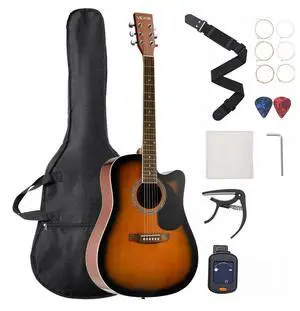 VEVOR 41 in Cutway Acoustic Guitar Beginner Bundle with Gig Bag for Adult Sunburst