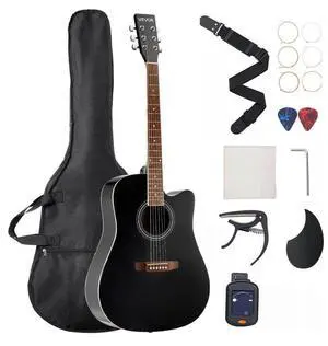VEVOR 41 in Cutway Acoustic Guitar Beginner Bundle with Gig Bag for Adult Solo Black