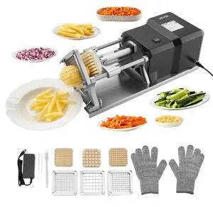 VEVOR Commercial French Fry Cutter, Stainless Steel Vegetable Fruit Chopper with 3 Replacement Blades 1/2-Inch 3/8-Inch 1/4-Inch, Electric Potato Slicer Dicer for Restaurants & Home Kitchen