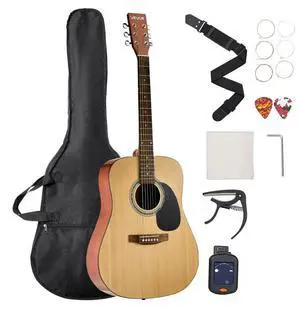 VEVOR 41 in Dreadnought Acoustic Guitar Natural Beginner Bundle Gig Bag for Adult Tall