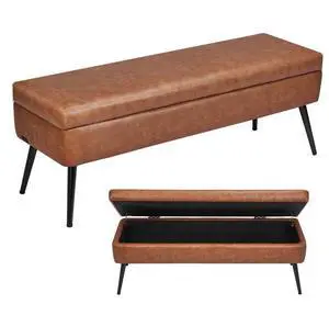 VEVOR PU Leather Storage Ottoman Bench Shoe Seat with Storage & Metal Legs Brown
