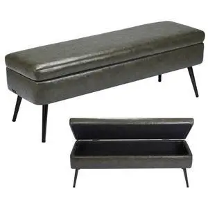 VEVOR PU Leather Storage Ottoman Bench Shoe Seat with Storage & Metal Legs Green