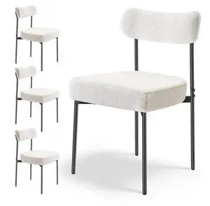 VEVOR Set of 4 Boucle Dining Chairs Modern Kitchen Chair Curved Backrest Metal Legs