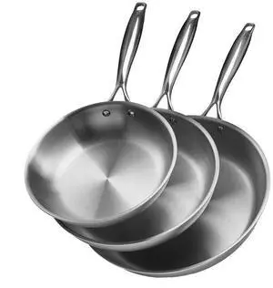 VEVOR Triply Stainless Steel Frying Pan 3 Pcs Skillet 8 10 12 in for Dishwasher Silver