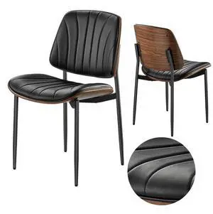 VEVOR Set of 2 Dining Chairs Modern Leather Kitchen Side Chair Back Metal Legs Black
