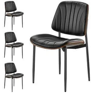 VEVOR Set of 4 Dining Chairs Modern Leather Kitchen Side Chair Back Metal Legs Black